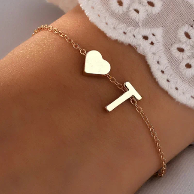 26 Initial Letter Bracelets: Cute Heart-Shaped Bracelet for Couples